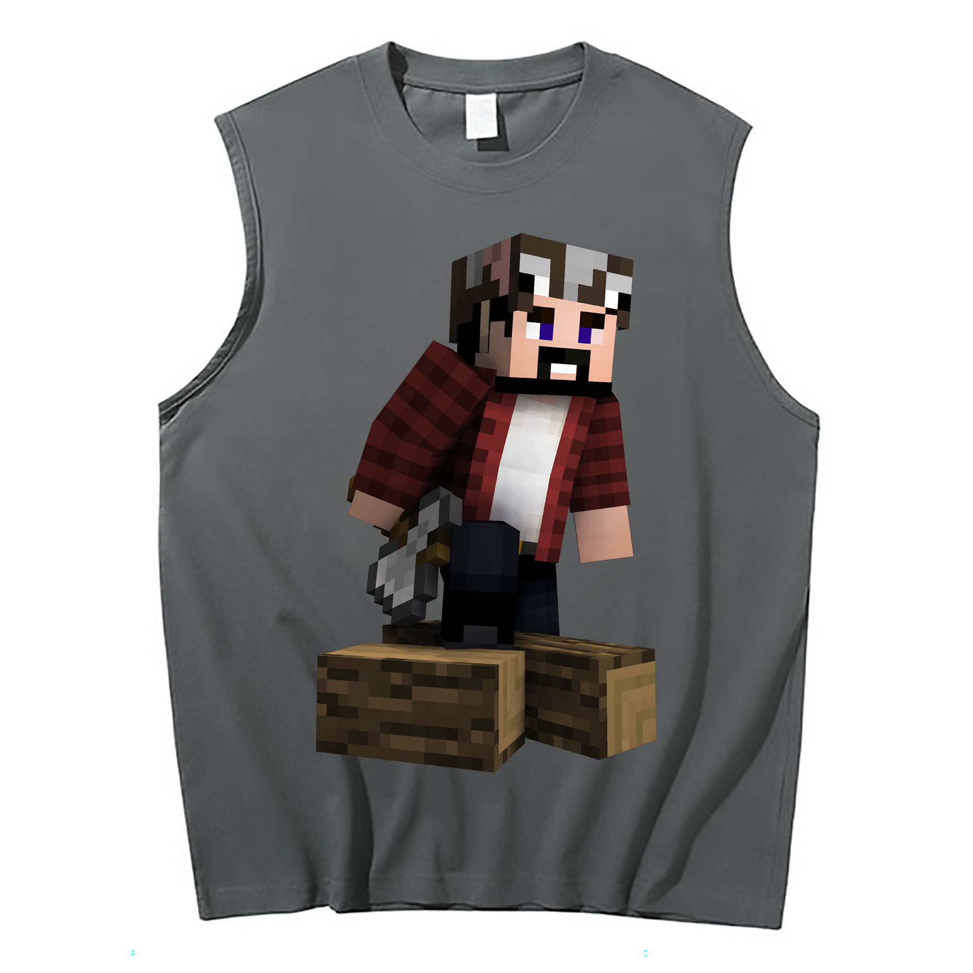 （画像用） マインクラフト ブロックの世界 Minecraft MC Block world コットン100％タンクトップ（フロントプリント）